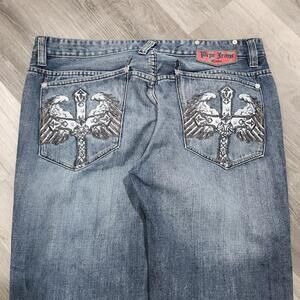 Vintage Y2K Pepe Jeans London UK Embroidered Cross Wings Punk Grunge 36x32